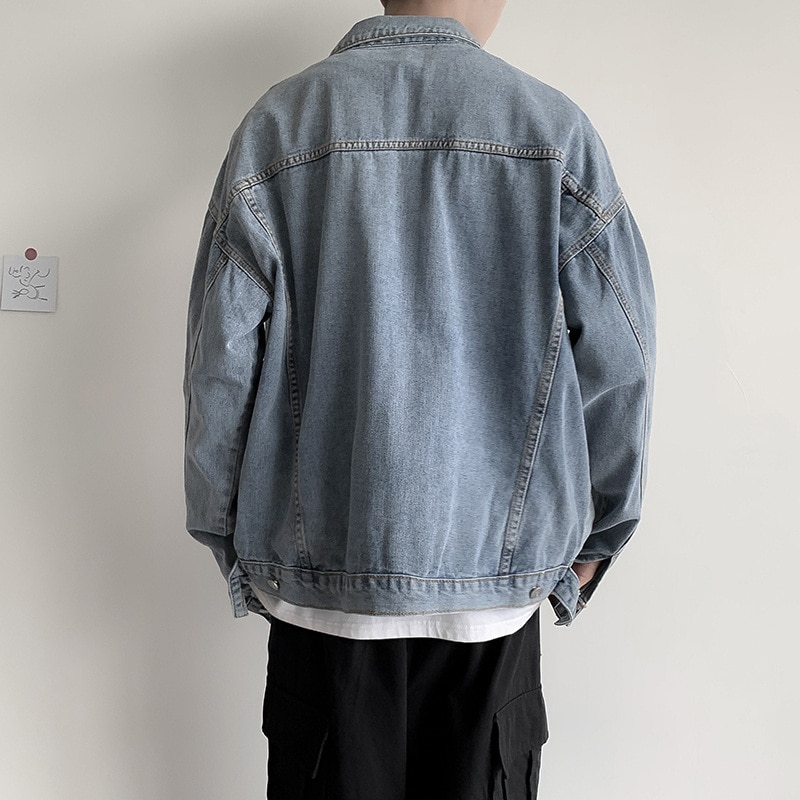 Retro tooling denim jacket men's spring autumn casual student loose jacket mens clothing trends distressed denim jacket