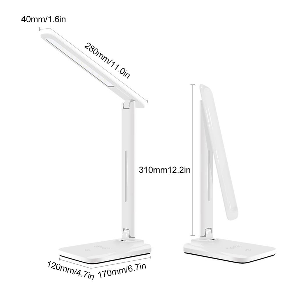 10W LED Desk Lamp with phone Wireless Charger, USB Charging Port, Dimmable Eye-Caring Office Lamp for Work, Folding