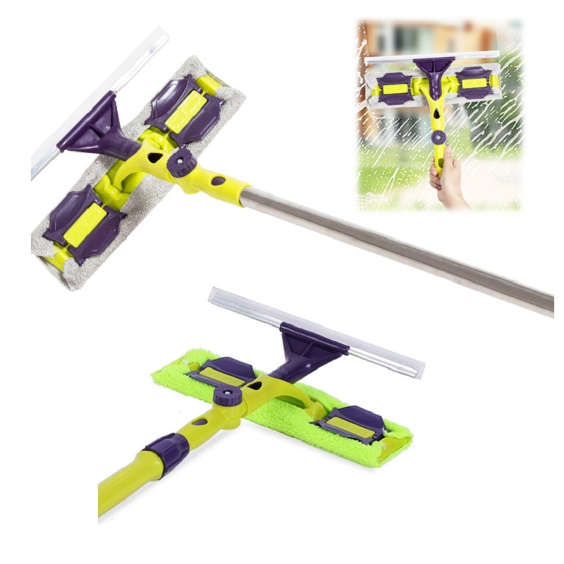 Instrumento para limpiar vidrios, barra telescópica de doble cara, limpiador escurridor de ventana, escobilla giratoria de silicona con mango largo