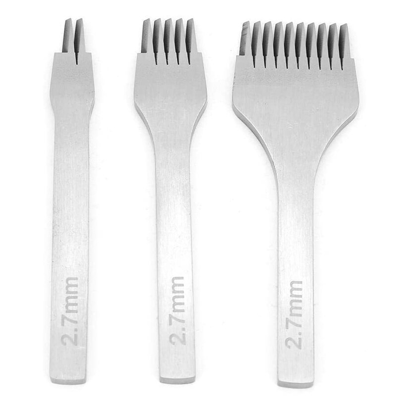 Burin en cuir, moule en acier, burin en cuir, fourchette en acier, trous, Kit d&#39;outils de poinçonnage, feuille de fer, 3 pièces de 2.7Mm