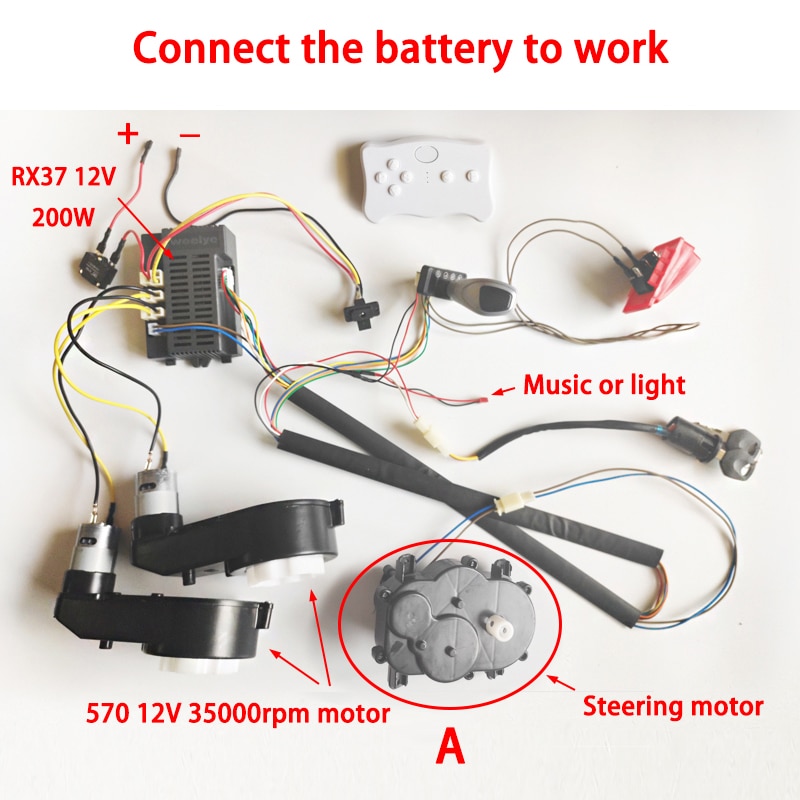 12V 24V Children's Electric Car DIY Accessories Wires Harness and Motor Gearbox,Self-Made Ride on Toys Car Full Set of Parts
