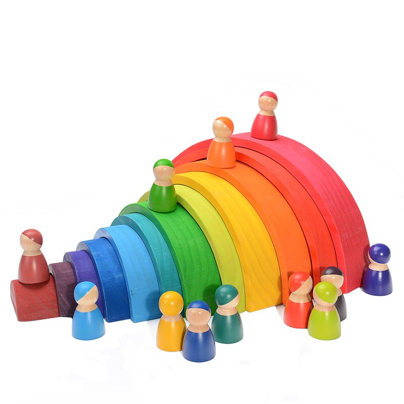 Baby Toys Large Rainbow Stacker Wooden Toys for Kids Rainbow Building Blocks Montessori Educational Toy Children