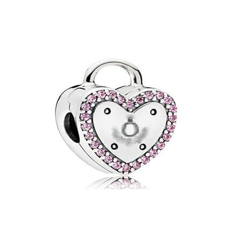 Europeiska original 925 silver rosa bana blomma hjärtlås clip pärla passar berlocker för kvinnor gör-det-själv tillbehör: B958