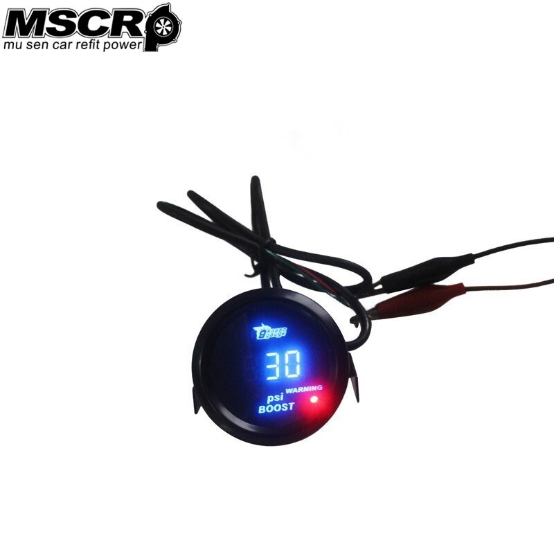 52mm Digital Turbo Boost Gauge Meter with Sensor Unit -15~30 PSI Blue light And Red Warning Light