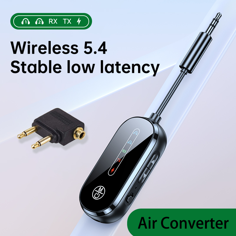 Adaptador de audio Bluetooth 5.4, receptor y transmisor inalámbrico estéreo de música 2 en 1 con micrófono para kit de automóvil, altavoz de PC, auriculares, conexión de dispositivos duales: Plata