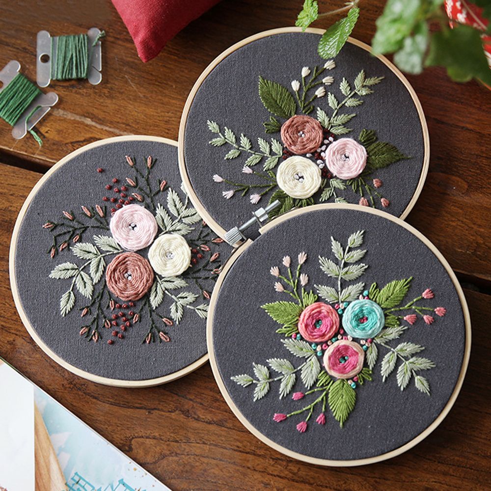 3 st blomma gräs gör det själv broderi blomma handarbete handarbete för nybörjare korsstygn kit band målning broderi båge