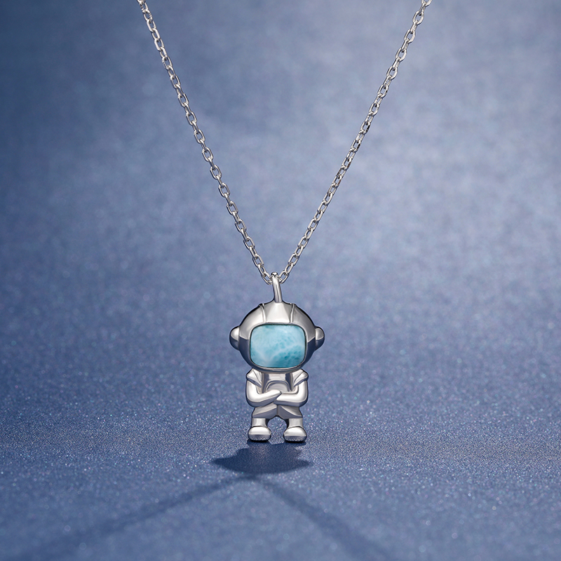 Astronauten-anhänger im retro-stil 925 mit larimar-motiv für damen