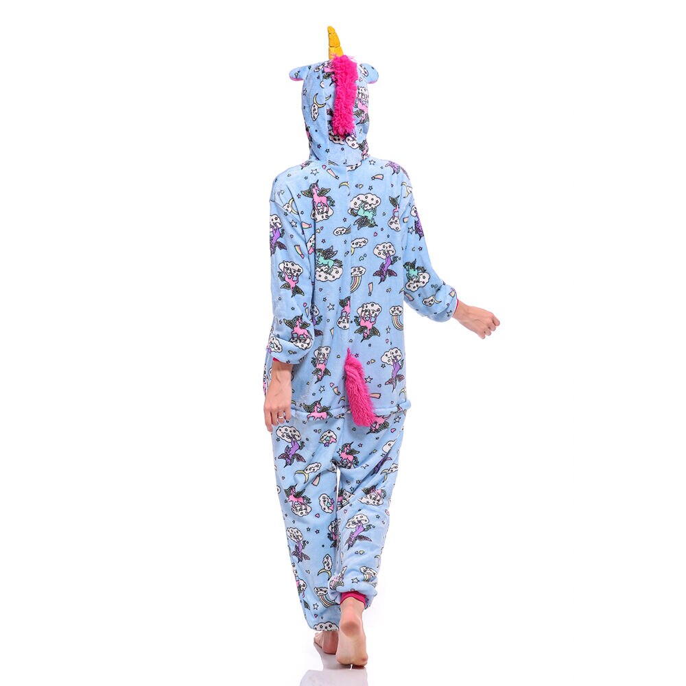 Botón azul unicornio Pegasus disfraz de pijama mono con capucha niños mono niños Kigurumi de las mujeres ropa de dormir Pijamas