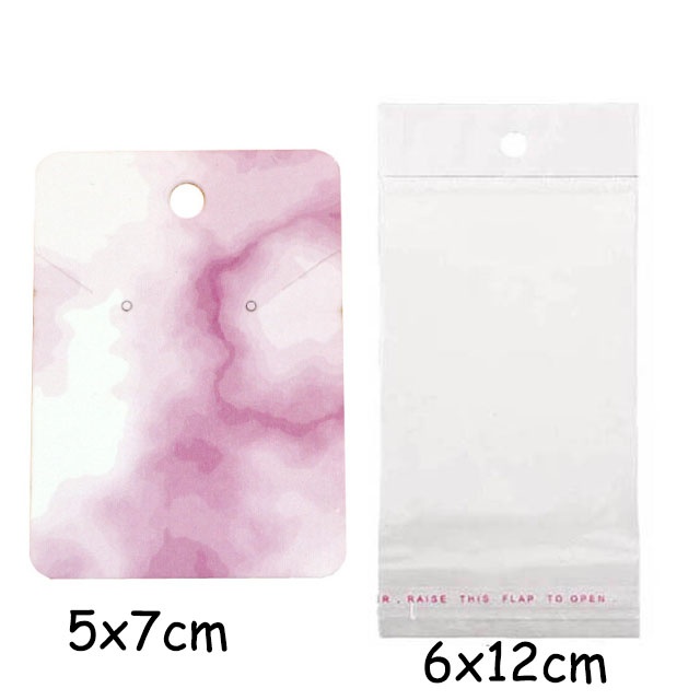 50pcs Paper Earring Display Cards with Self-Seal Bags Colorful Marbling DIY Handmade Packing Cards for Earring Stud Necklace: 08