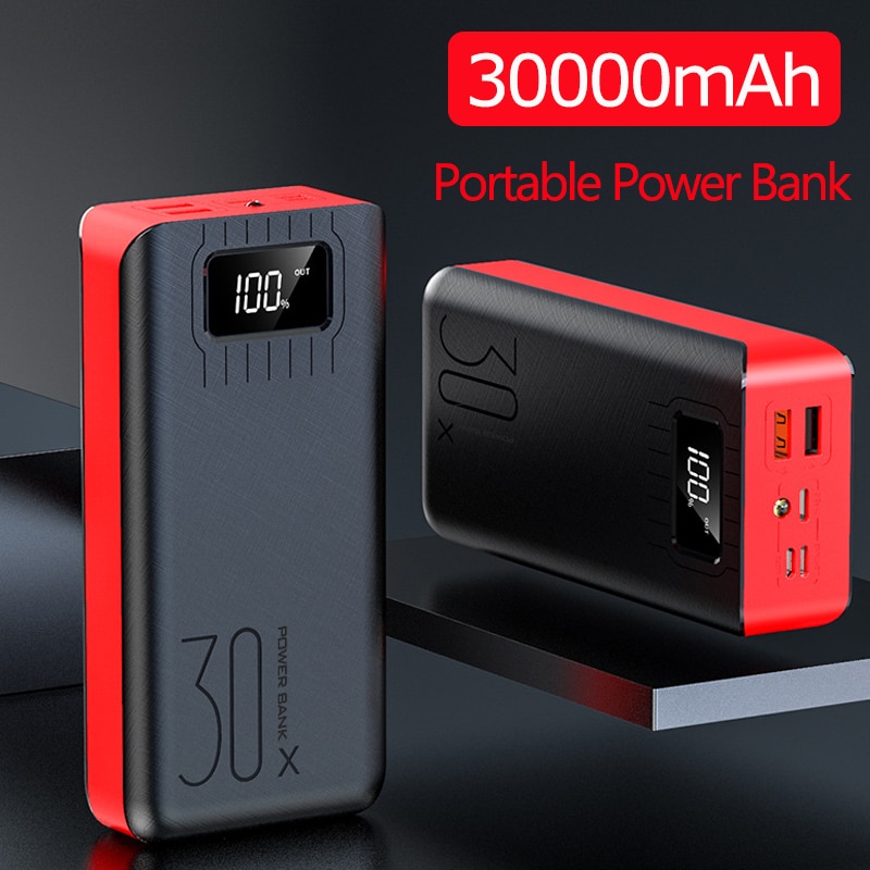 Power Bank 30000mah Display External Portable Charger Fast Charging PoverBank Double USB for All smartphones For Huawei Samsung