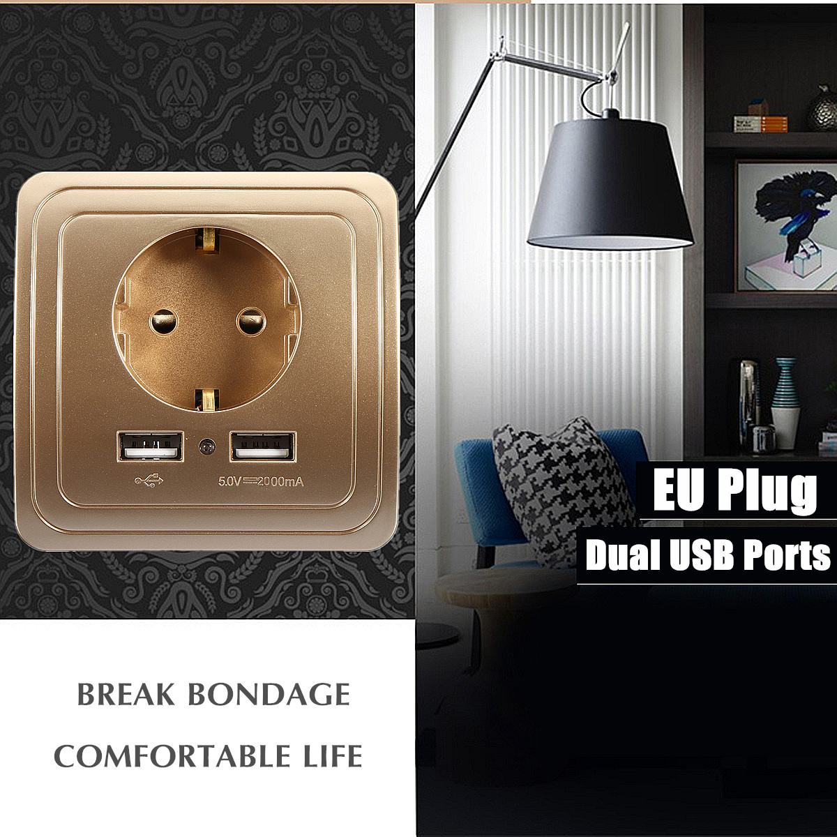 220V 50/60Hz Electric Wall Charger Adapter Socket Dual USB Port Power Outlet Panel EU Plug ABS Electrical