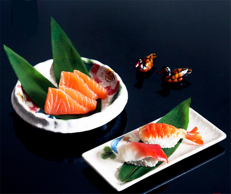 Plato decorativo de hojas verdes de bambú para sushi, plato de comida japonesa, decoración de sashimi, pequeñas hojas verdes, ingredientes frescos, herramientas de sushi