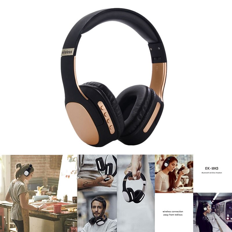 Auriculares EK-MH3 con micrófono incorporado, Bluetooth 5,0, tarjeta enchufable, plegables para escuchar música