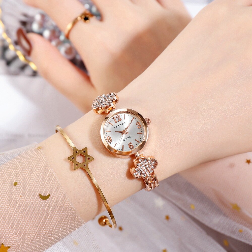 Klavertje Vier Luxe Dames Mode Quartz Horloge Strass Armband Horloge Armband Dames Jurk Horloge: 03