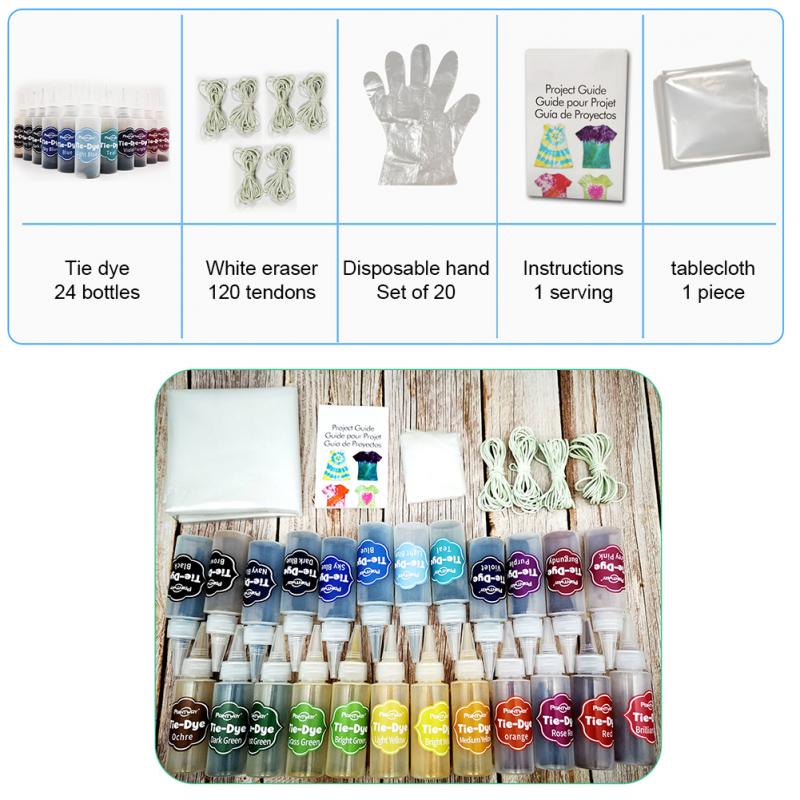 Tie dye kit textilfärger med gummiband tyg dekorera kallt vatten 24 färger kläder graffiti handarbete färgläggning  l0727