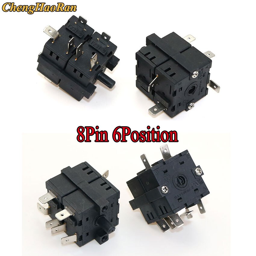 ChengHaoRan 1pcs XK2 FZ31-9 Selector Switch Cycle Gear Double-Layer 6pin 8pin 4/6/7 Position Gear Rotary Switch 16A 15A 250VAC: 8pin 6position
