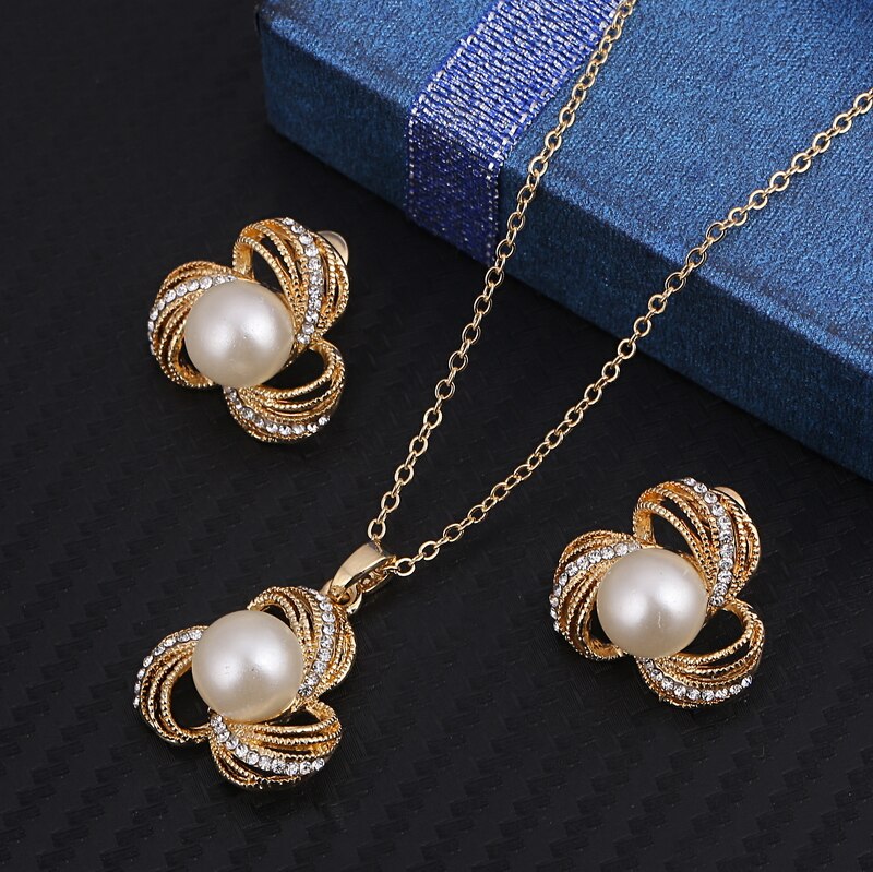 Hesiod-Conjunto de collar y pendientes de perlas de imitación de copo de nieve blanco, collar de cristal austriaco, conjuntos de joyería para mujer: F1131