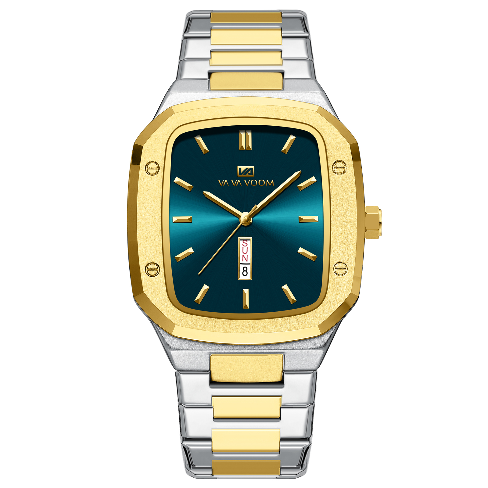 2024 reloj para hombre, correa cuadrada de acero inoxidable a la , oro azul, 3Bar, calendario semanal de cuarzo, reloj de pulsera deportivo de negocios simulado: Bronze