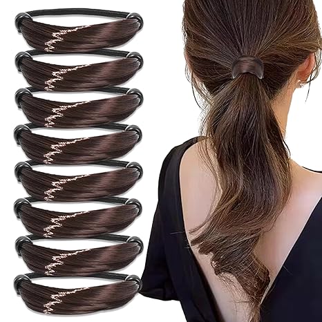 Rubber Band Made of Hair Rope Simulation Wig Head Rope Wig Hair Ring Straight HairTie Ponytail Elastic Hair Accessories: DEEP BLUE