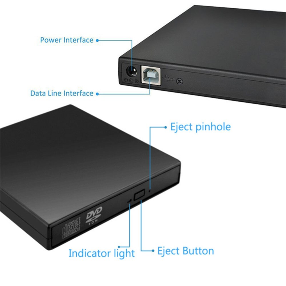 RW DVD-ROM USB 2.0 CD-ROM player External DVD Optical Drive Recorder for Laptop Computer Pc Windows 7/8