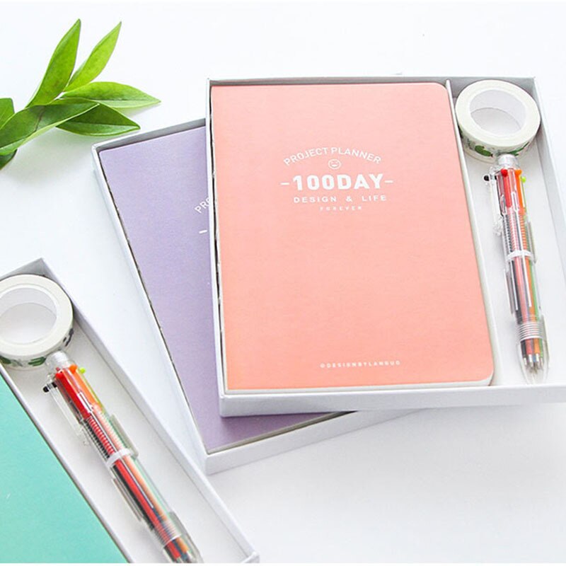 "100 Bucket List" Planner Agenda Scheduler Luxury Notebook Stationery Package Box with Pen Stickers To Do List