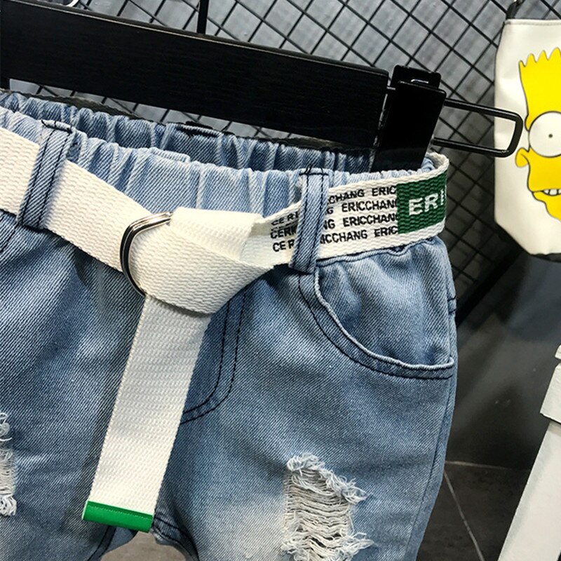 DFXD Jeans per ragazzi autunno moda cotone elastico in vita Jeans strappati pantaloni pantaloni lunghi in Denim con foro rotto pantaloni senza cintura 2-7 anni