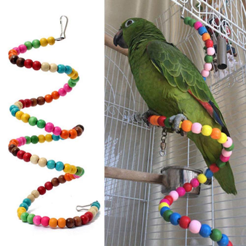 Flerfarvet træperler papegøje svingbur fugl spiral stige parakit bid legetøj