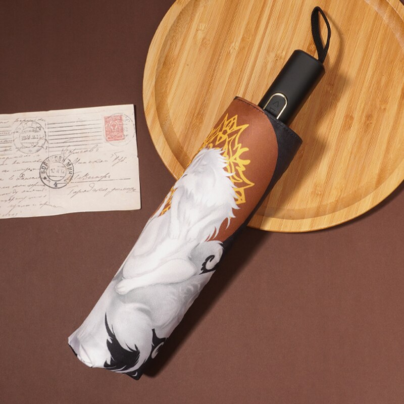 JPY-Paraguas automáticos de zorro de nueve colas para mujer, Paraguas plegables a prueba de viento, para animales lluviosos, sombrilla UV Fox, Paraguas JY48