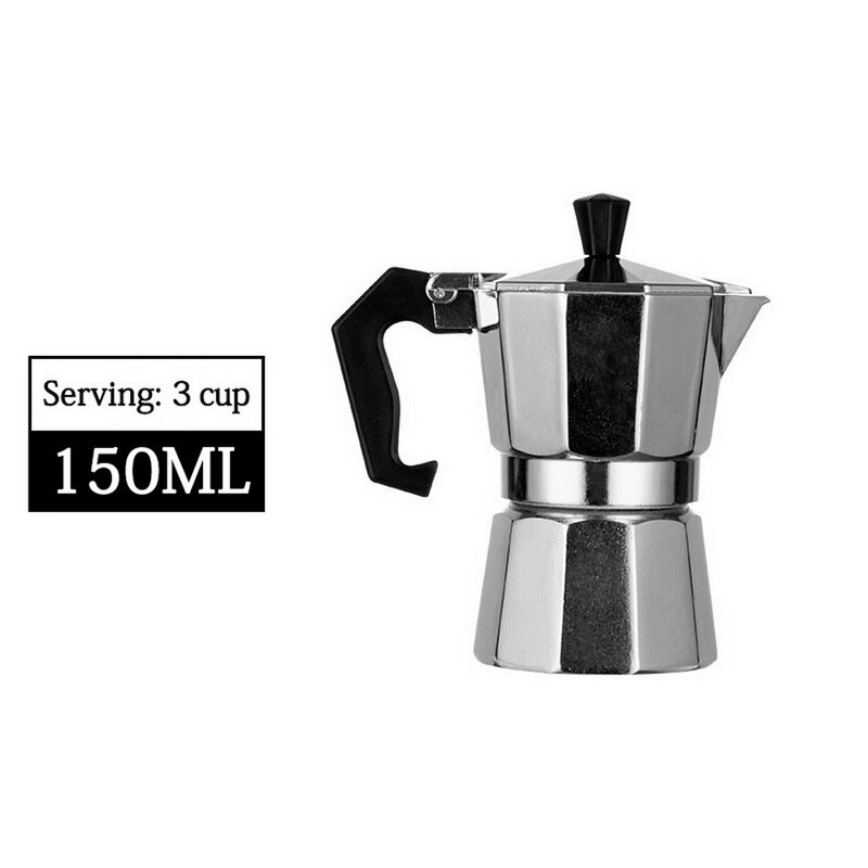 50/100/150/300/450/600ml Mocha Coffee Maker Portable Aluminum Percolator Home Office Mocha Pot Durable Espresso Maker: 150ML