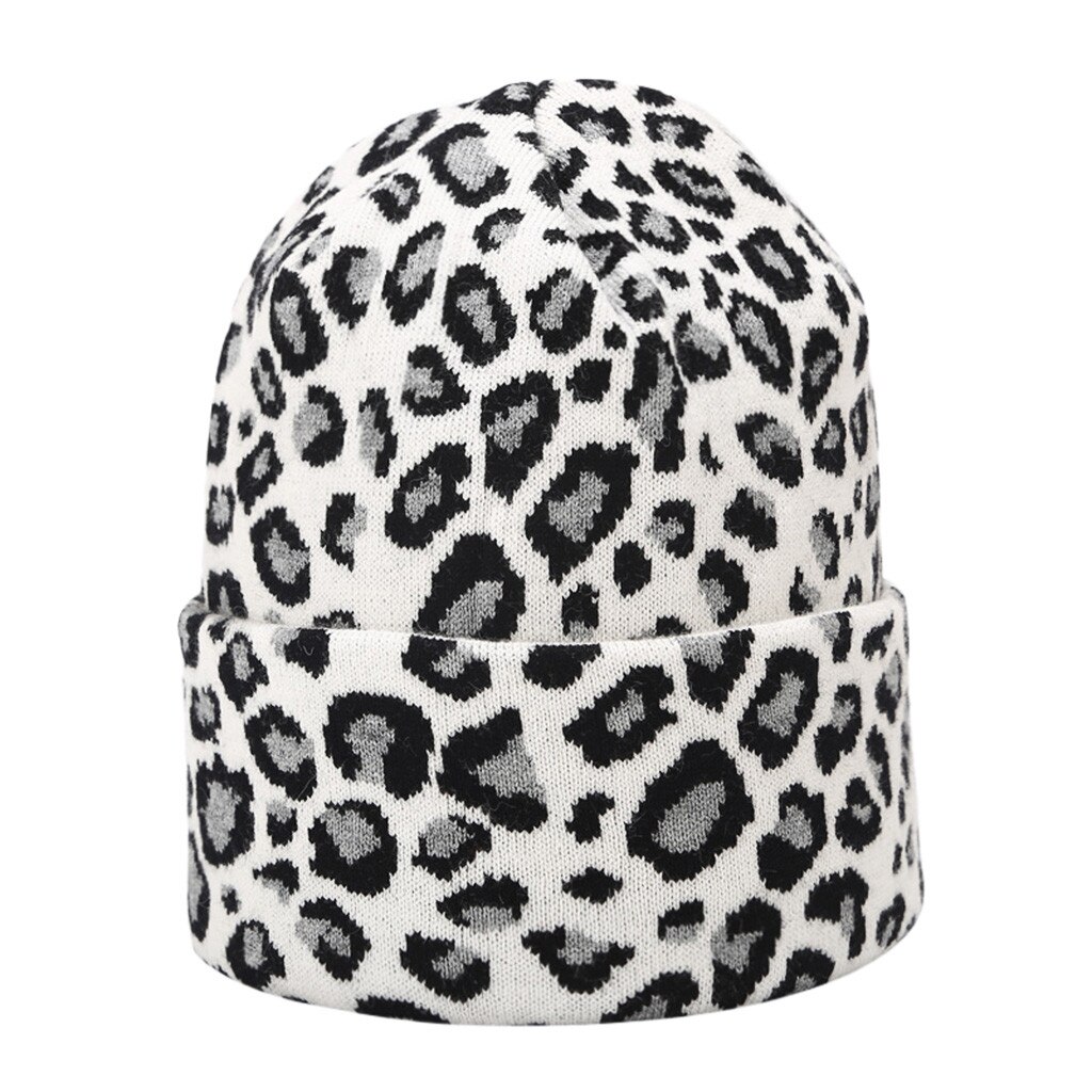 40#  wintermutsen dames luipaard trendy warme muts oversized dikke baggy rekbare slouchy skully hoed vrouwelijke hiphop mutsen hoeden: Wit 