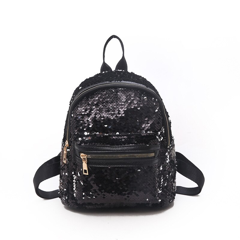 Glitter Women Sequins Backpack Teenage Girls Travel Shiny Backpacks Bags Bling Rucksack School Bags mini Backpacks: Black