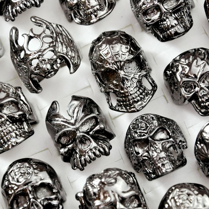 5Pcs Cool Men's Skull Skeleton Gothic Biker Rings Men Rock Punk Ring Party Favor Jewelry Lots Top LR4107