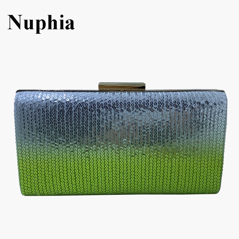 Nuphia Neue Frauen Handtasche Bote Taschen Schulter Tasche Dame Pailletten Kasten Kupplung Tasche Abend Taschen Grün Lila