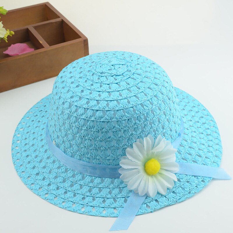Girls Sun Flower Straw Hat Handbag Set Cute Lovely Princess Summer Beach Outdoor Travel Pure Color Sun Hat: 03