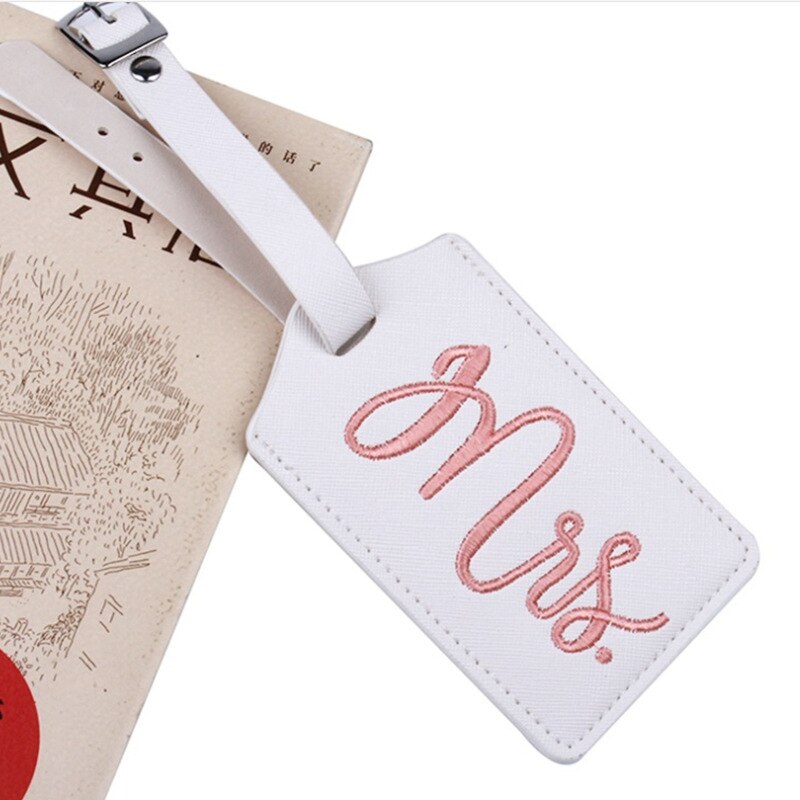 Valigia moda etichette per bagagli borsa pendente ricamo Mr &amp; Mrs accessori da viaggio nome ID indirizzo etichetta di invito VIP di nozze: White