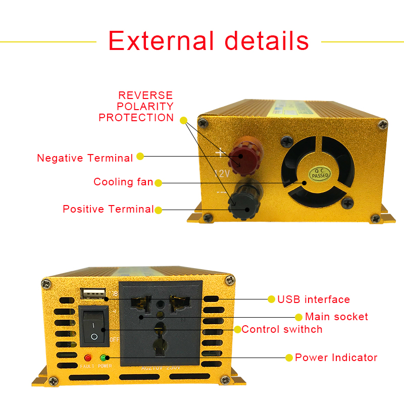 Pure Sine Wave Inverter 500w Power Solar Car Inverter DC 12V 24V to AC 220V Voltage Converter universal plug