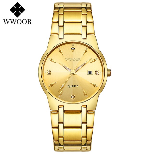 Wwoor Horloge Mannen Goud Zwart Horloge Top Luxe Rvs Quartz Horloge Man Lichtgevende Waterdicht Datum klok: gold gold