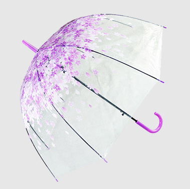 Cherry blossom long umbrella transparent umbrella personality environmental protection PVC POE clear pure and fresh