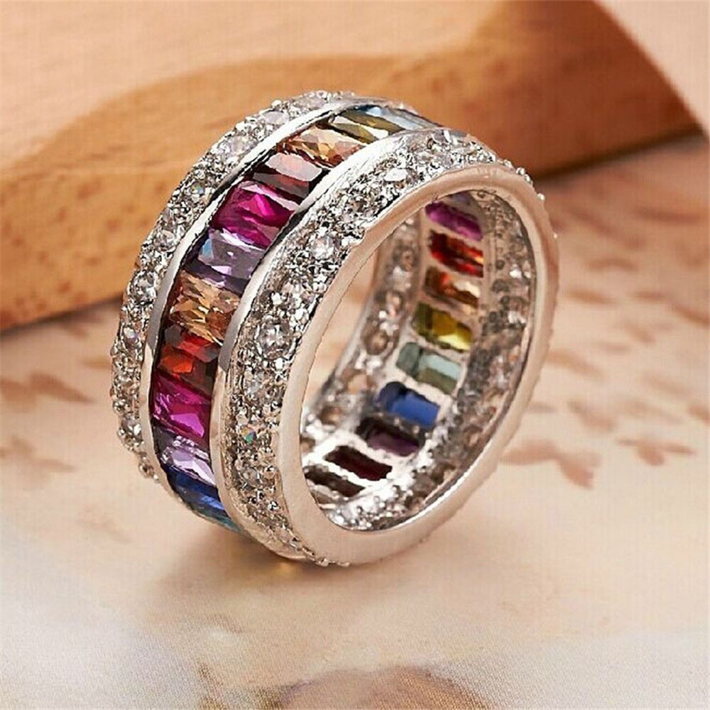 Luxury Jewelry Rings For Women Princess Cut 12 CT Multi Zircon Silver Color Engagement Anillos Wedding Crown Ring Party