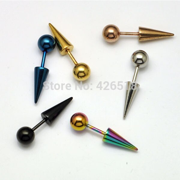 Pendientes con punta de cono de punta de bola redonda de 6mm de diámetro, de acero de titanio para hombre, con tuerca (perforada), 6 colores