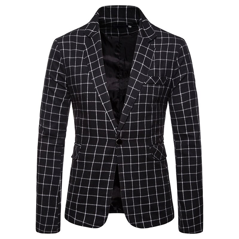 Veste Blazer blanc à carreaux pour hommes Glen flambant neuf un bouton pointe revers hommes Blazers affaires jolie pochette Masculino: Black / US Size XXL