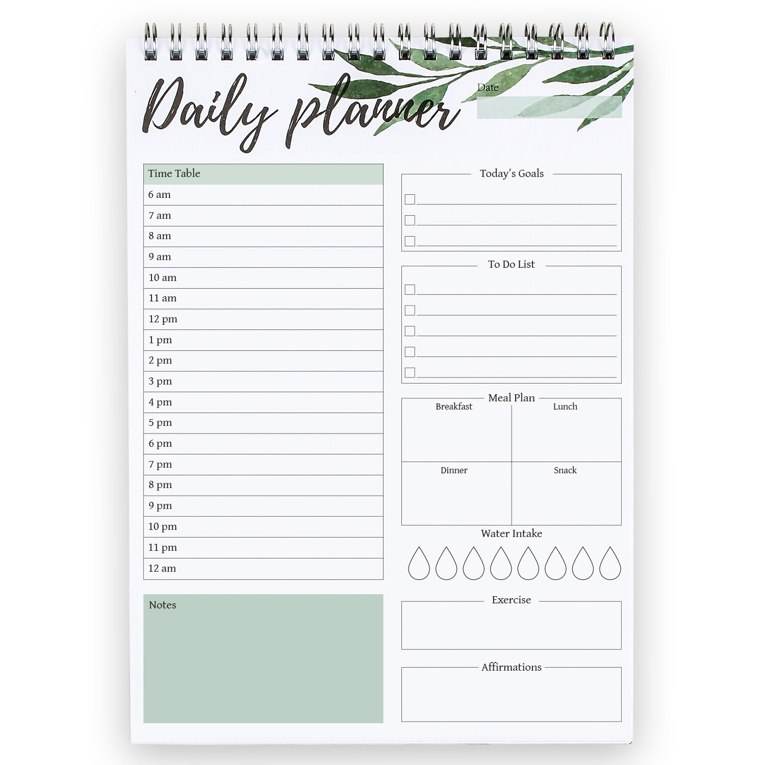 Daily Weekly Planner Undated Agenda Notebook with Habit Tracker, Goals, To Do List Spiral Binding PVC Cover