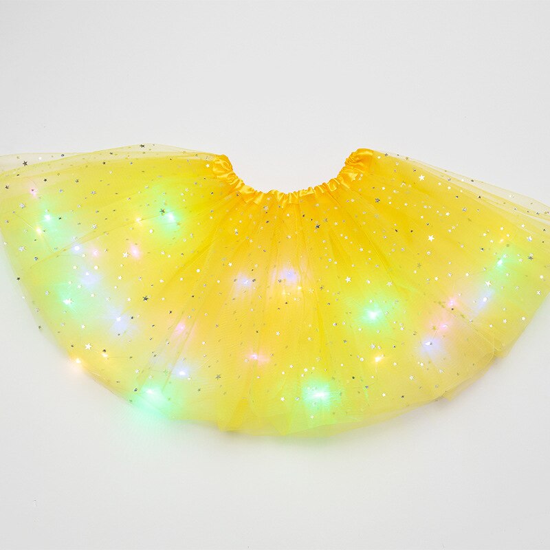 Ins Volwassen Pailletten Met Verlichting Led Tutu Rok Lichtgevende Halve Lengte Mesh Rok Led Licht Onverzorgd Rok: yellow