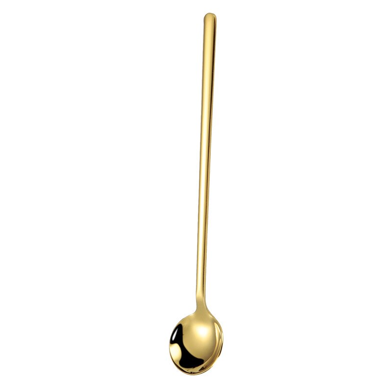 1Pc Stainless Steel Spoon Dinnerware Long Handle Spoon Tea spoon Dessert Coffee Ice Cream Spoons Kitchen Accessories Bar Tools: Golden