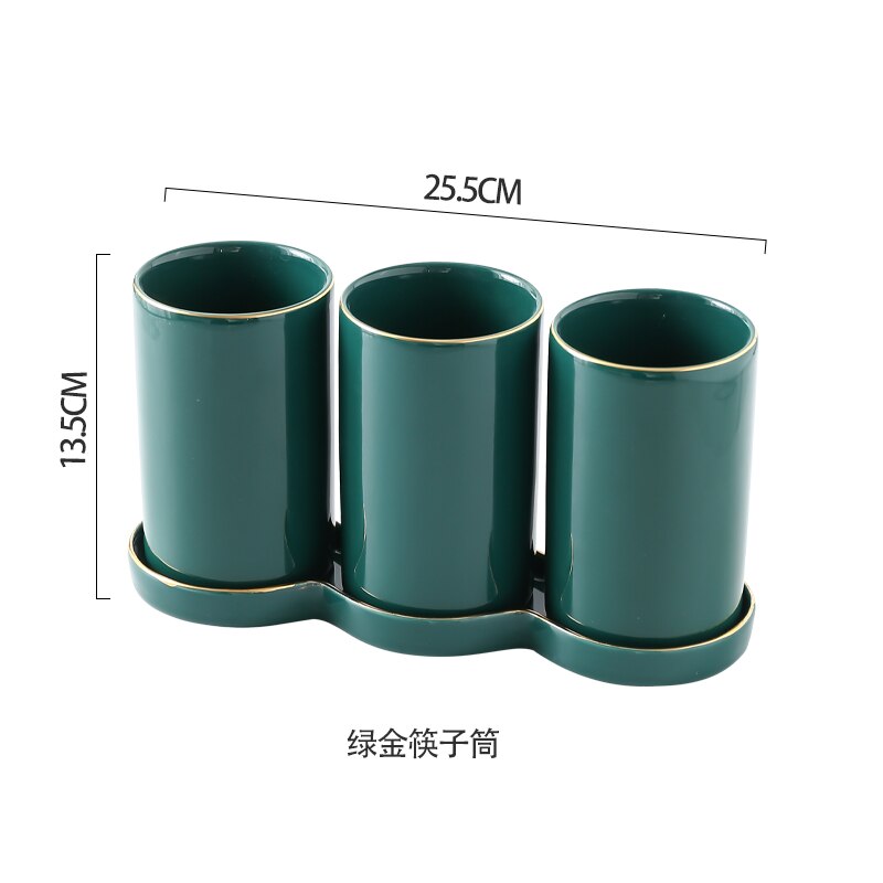 Pot de stockage de baguettes en céramique support de vidange étanche à l'humidité trois pièces costume cuillère en verre vaisselle outil de stockage outils de cuisine à la maison: D--3-piece set