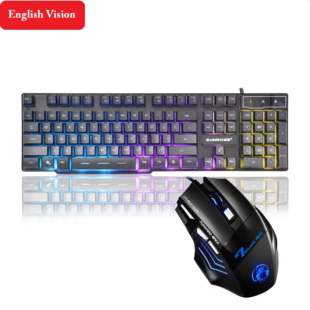 3 in 1 Gaming Keyboard Mouse Earphone Sets 3 Color Backlit EN/RU Keyboard 2400DPI Gaming Mice Headset Microphone For Laptop PC: English Keyboard
