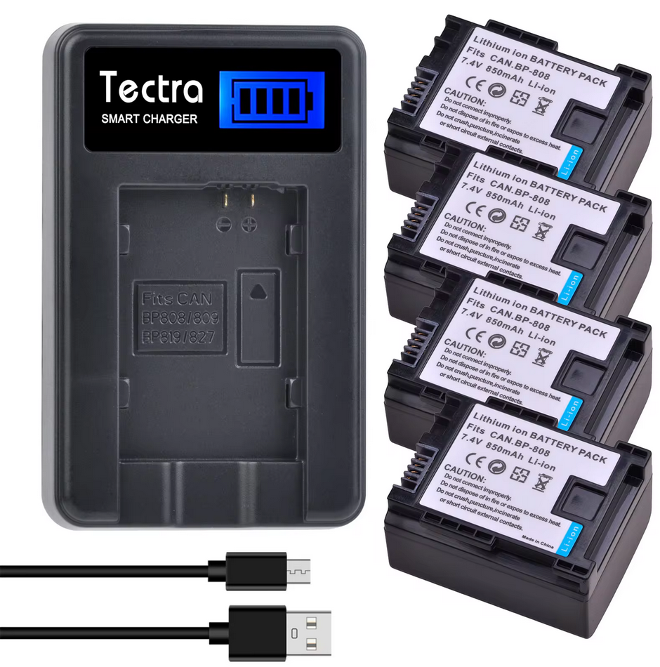 Batería de iones de litio BP-808 BP 808 de 850mAh + cargador LCD para Canon BP-827 BP 827 BP-819 BP-807 BP-809 XA10 HF20 HF10 HF100 HG20: RED