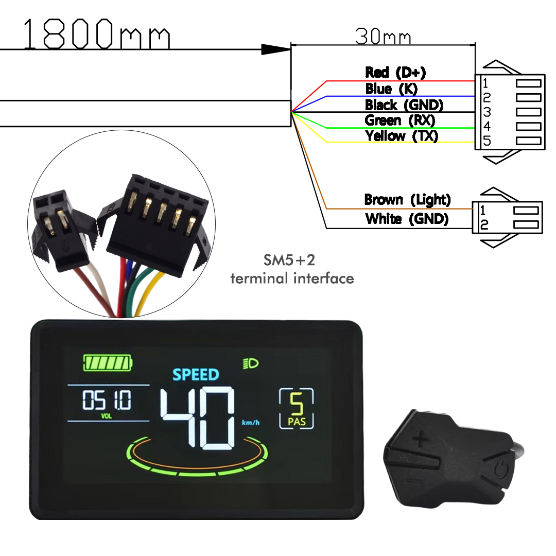 H6C Electric Bike Colorful LCD Display Meter 24V-60V SM/Waterproof Connection Plug Ebike intelligent Display With USB UART: Dark Khaki