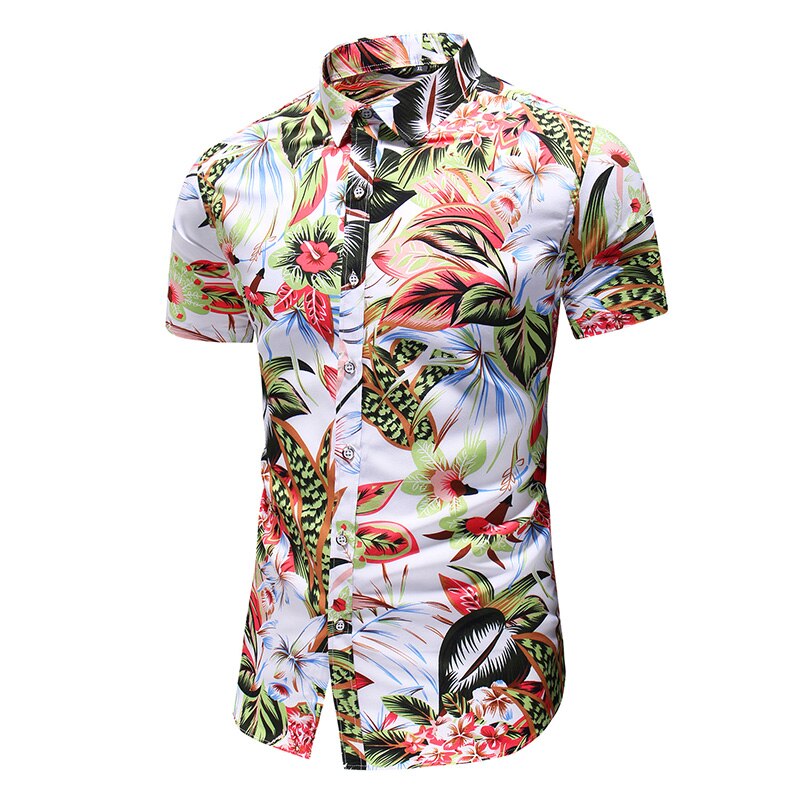 LIFENWENNA – chemise hawaïenne à manches courtes pour hommes, nouvelle , personnalité imprimée, plage, fleurs, été: C204 White / Asian XL 55kg-65kg