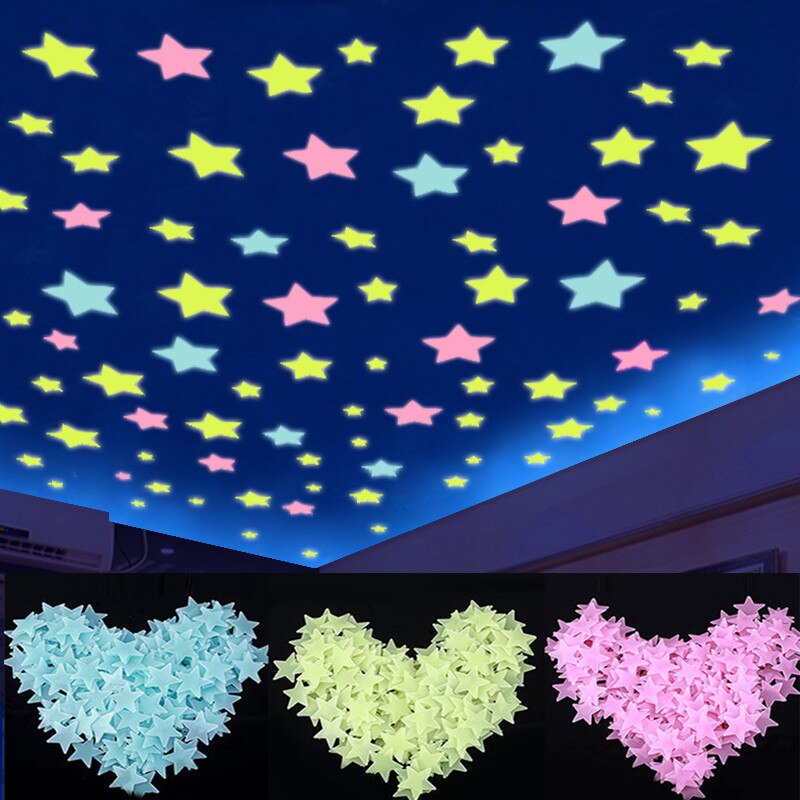 100pcs/set 3D Night Luminous Stars Moon Stickers Glow In The Dark Toys Childen of light Stickers for Kids Bedroom Decor